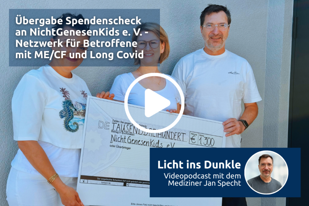 Thumbnail Videopodcast Spendenübergabe an NichtGenesenKids e.V., das Netzwerk für Betroffene mit ME/CFS und Long Covid